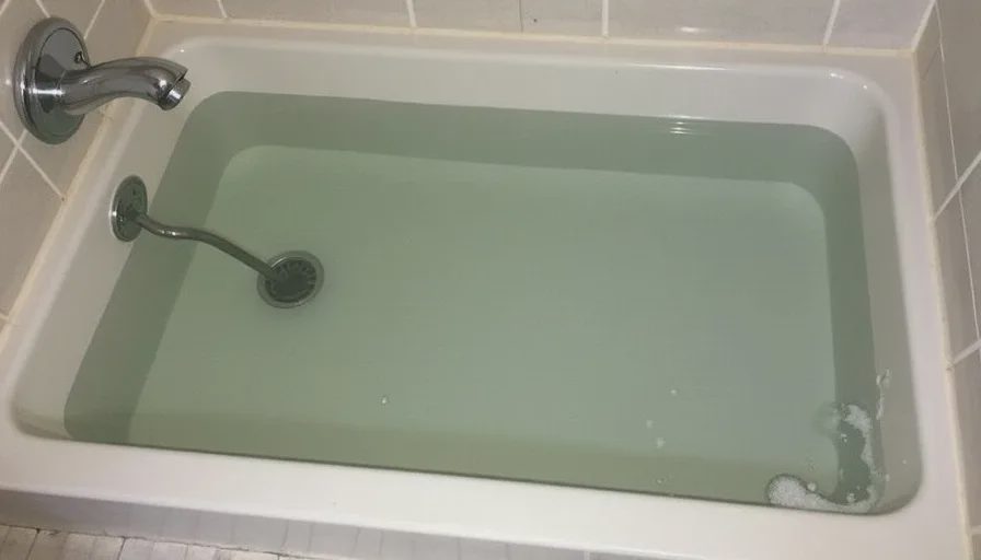 Shower pan flood test for waterproofing verification.