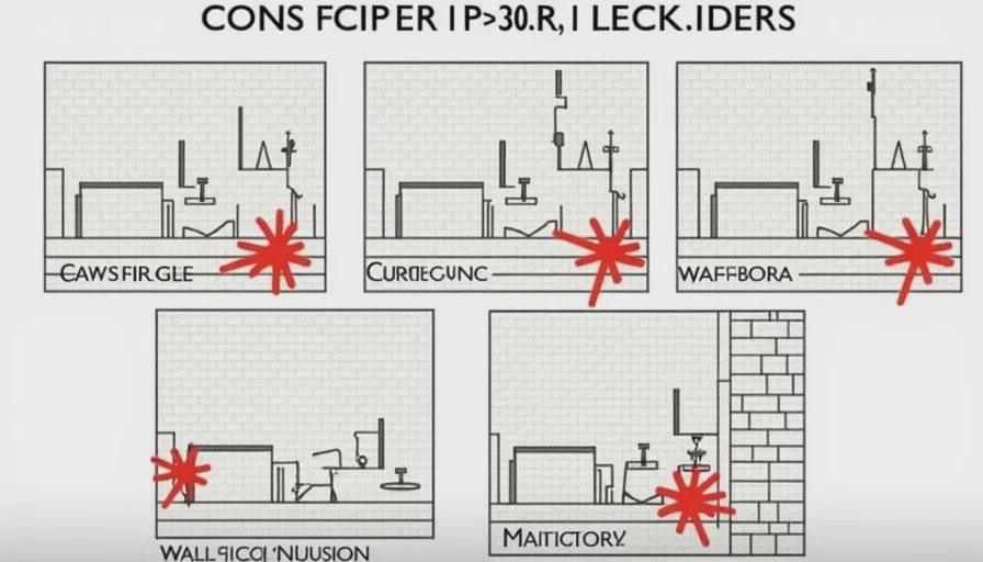 Shower waterproofing failure points – curb, niche, drain.