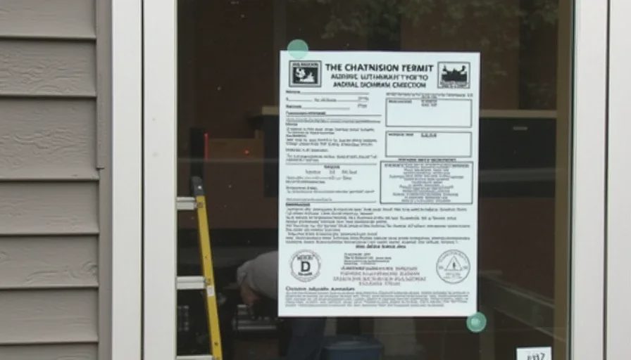 Building permit posted on job site.