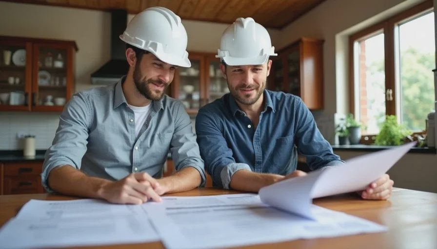 Reviewing building permit before bathroom work begins.