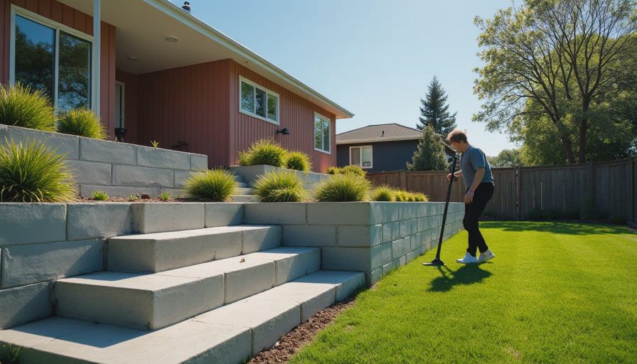Visual context for concrete block retaining wall